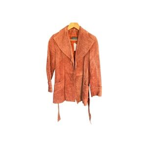 Vintage Genuine Suede Cognac Rust Trench Coat with Tie